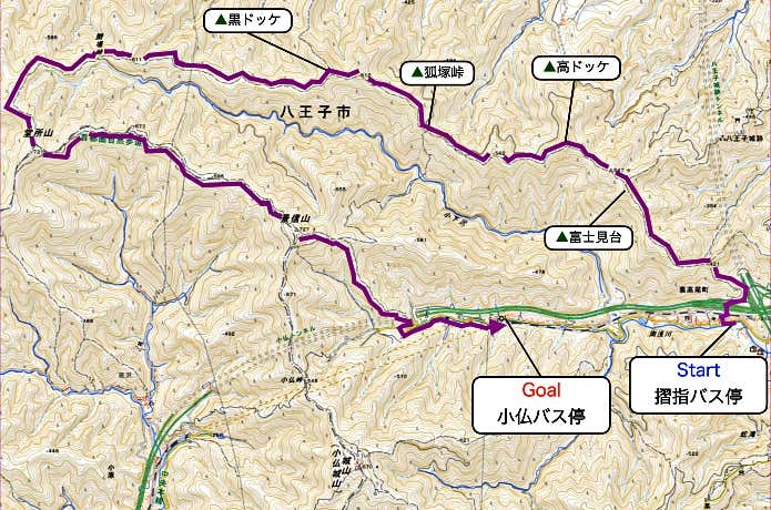 北高尾山稜ルート　マップ