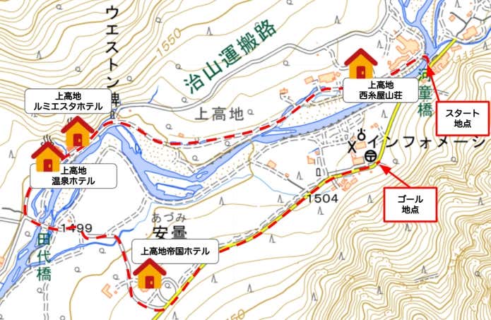 河童橋〜田代橋エリア　山小屋マップ