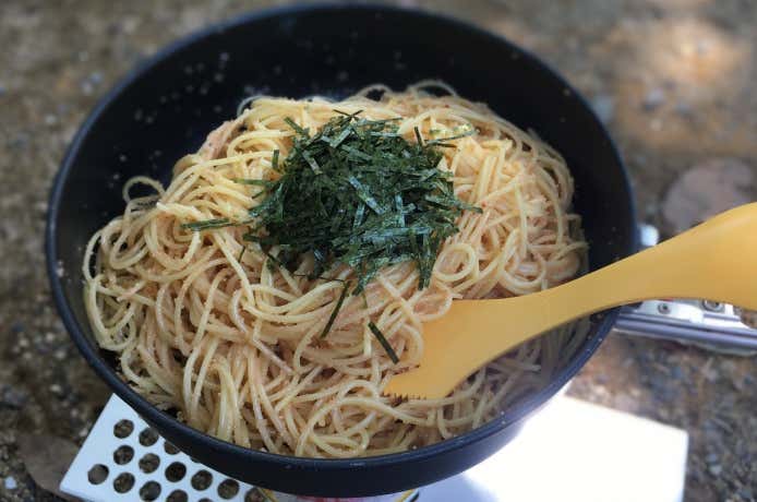 茹で汁なしの明太子パスタ