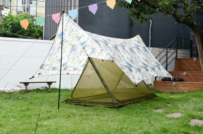 ゼログラム　別売りのメッシュテントとタープの組み合わせ