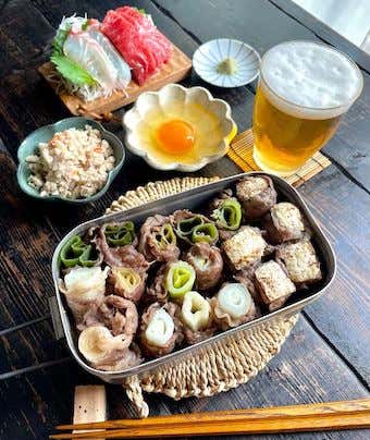 メスティン　レシピ　巻き巻き牛すき焼き