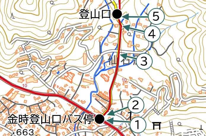 金時山登山口バス停~金時登山口 セクションマップ