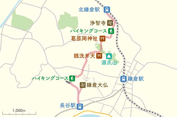 鎌倉：葛原岡・大仏ハイキングコース地図