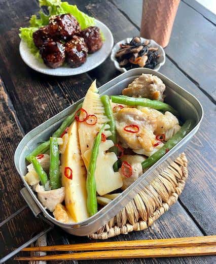 メスティンマニア　レシピ　たけのこと鶏肉のアーリオオーリオ