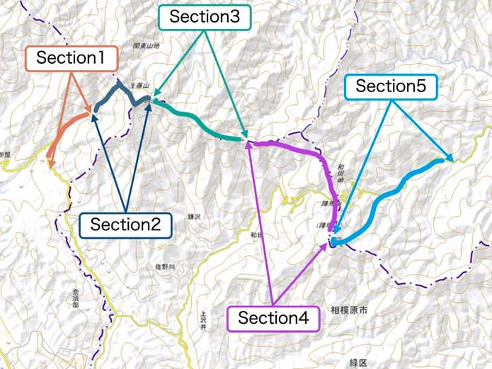 陣馬三国山縦走マップ