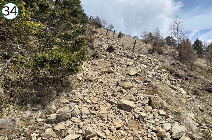 ㉞雷岩近くのザレた登山道