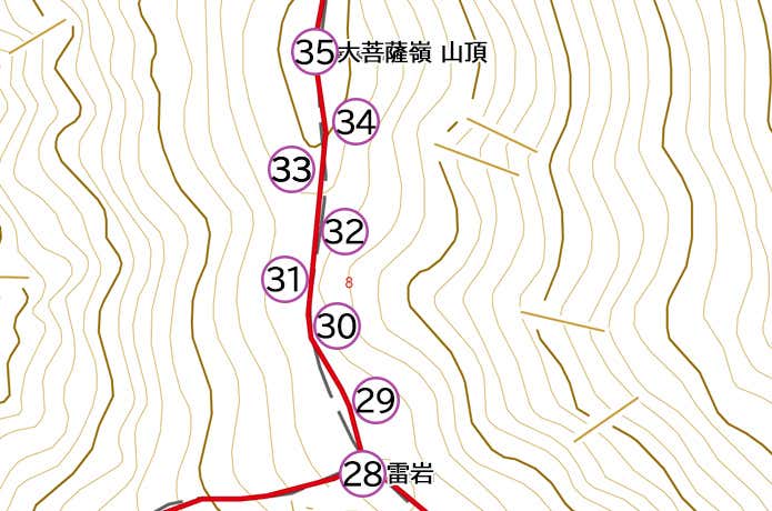 雷岩～大菩薩嶺山頂　セクション②マップ