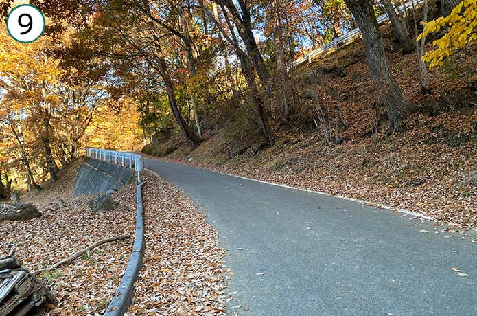 ⑨つづら折りの舗装路