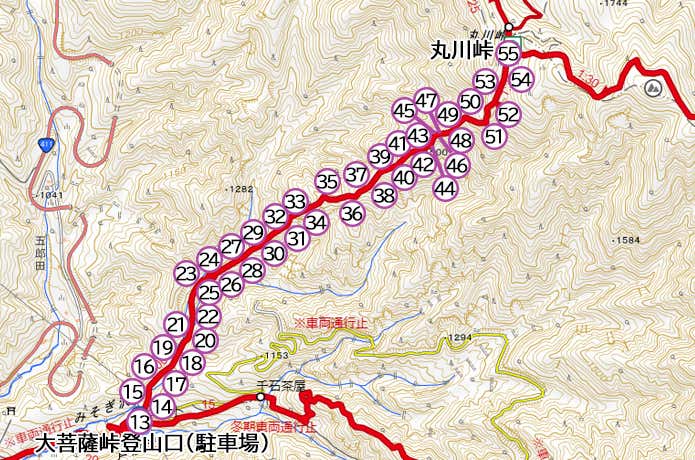 大菩薩峠登山口～丸川峠　セクション②マップ