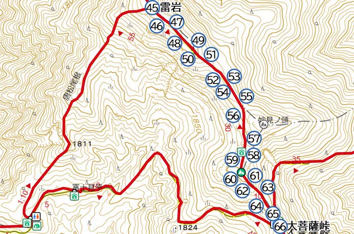 雷岩から大菩薩峠　セクションマップ