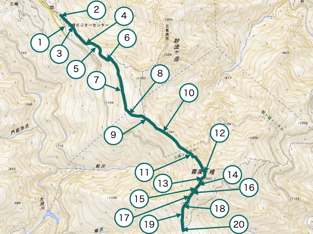 三峯神社からお清平までのセクションマップ