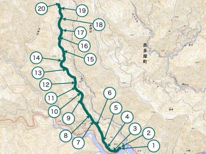 鴨沢から堂所までのセクションマップ