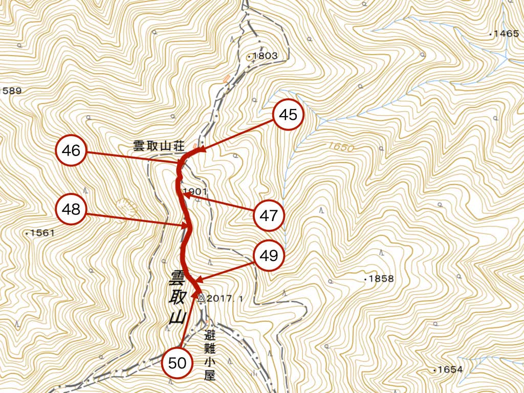 雲取山荘から雲取山までのセクションマップ