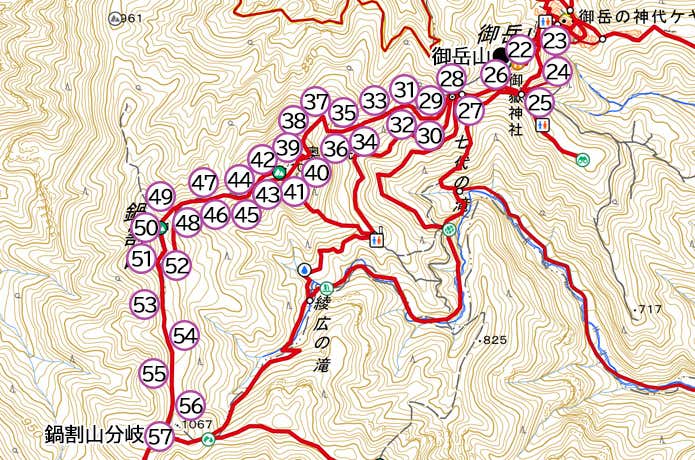 御岳山～鍋割山分岐　セクション②マップ