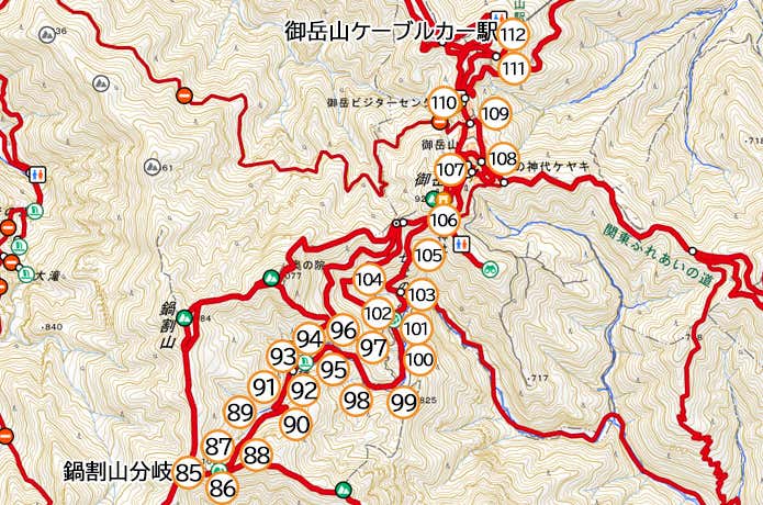 鍋割山分岐～御岳山ケーブルカー駅　セクションマップ⑤
