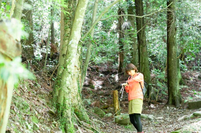 時計で時間の確認をする登山者