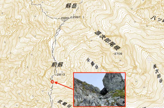 前剱の大岩の場所