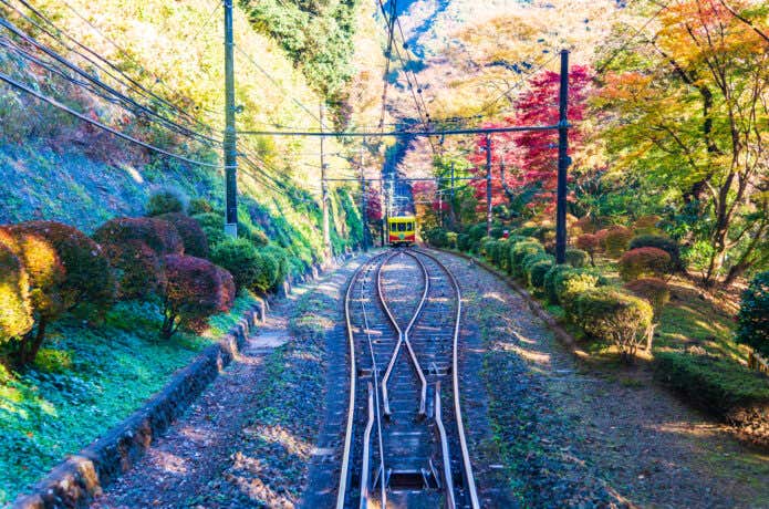 高尾山ケーブルカーの中から見る紅葉