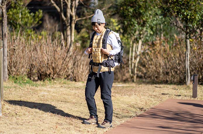 TAIONのクルーネックダウンベストでのんびり登山