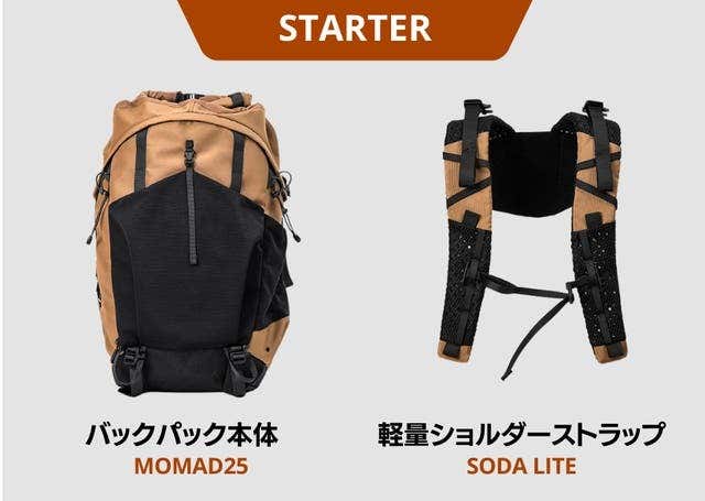 バックパック本体と軽量ショルダーストラップ