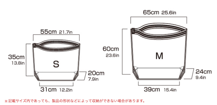 S、Mそれぞれのサイズ詳細