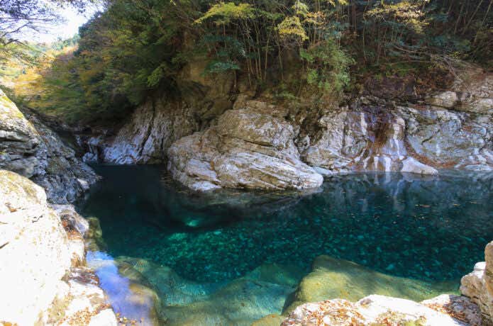 面河渓の澄んだ水
