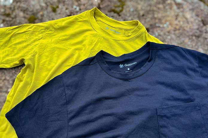 登山にぴったりのGoldwinのウールティーシャツ」