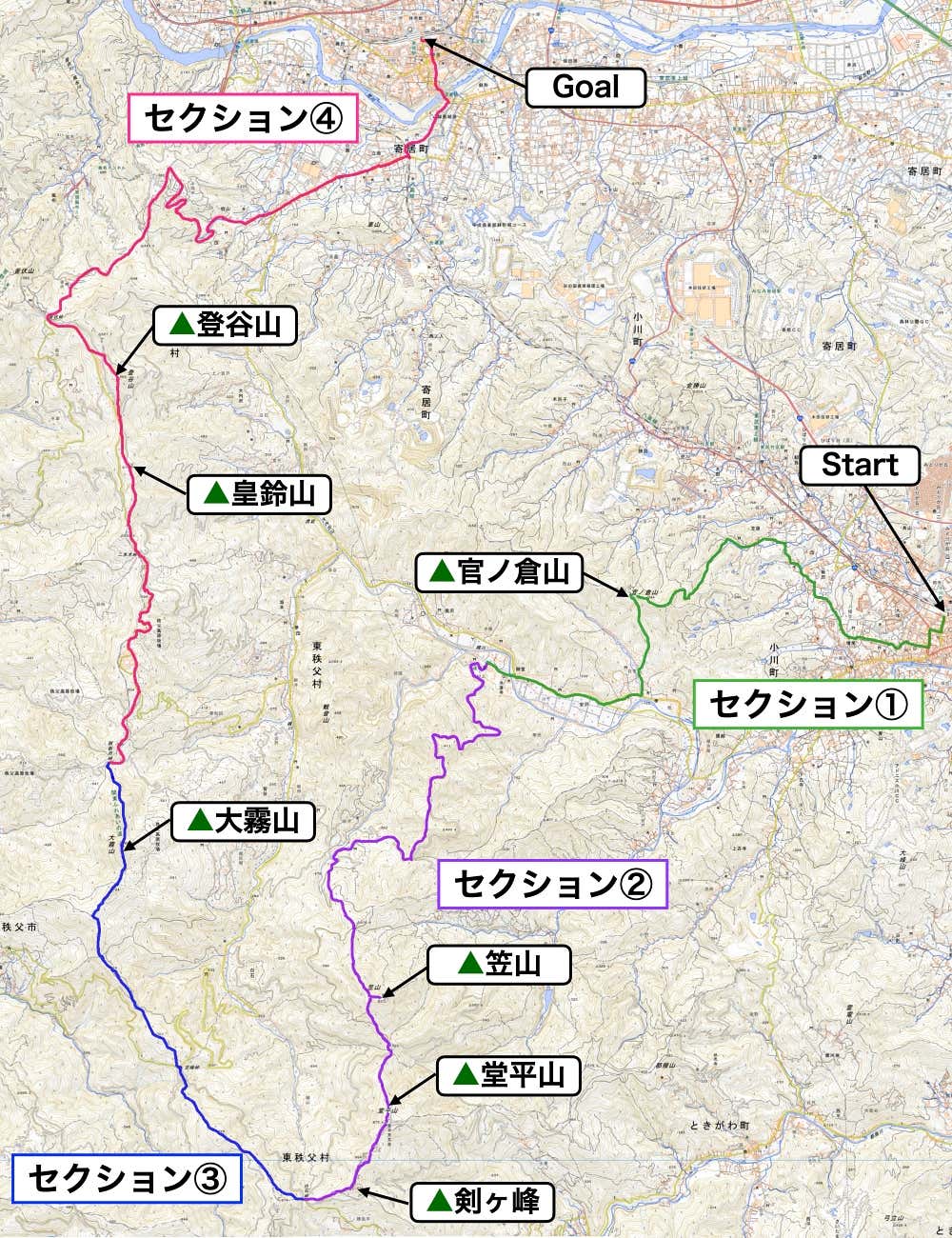 外秩父七峰ハイキングコース全図