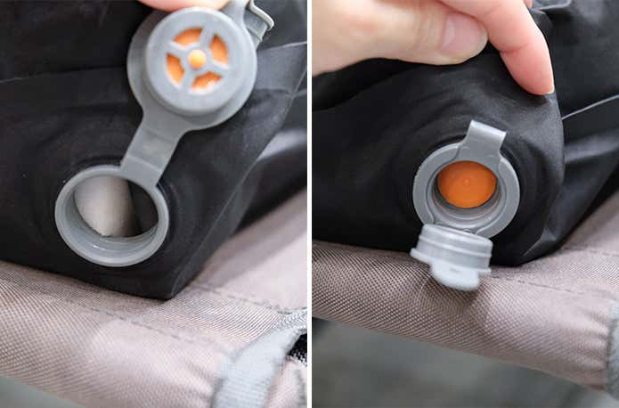 汚れが落ちやすい角張10cmインフレーターマットのバルブ