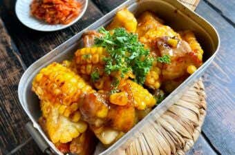 メスティンで作るレシピ「とうもろこしと豚肉の甘辛炒め」