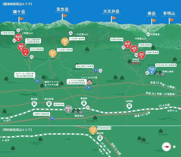 安曇野市の登山者駐車場情報掲載ページのイメージ