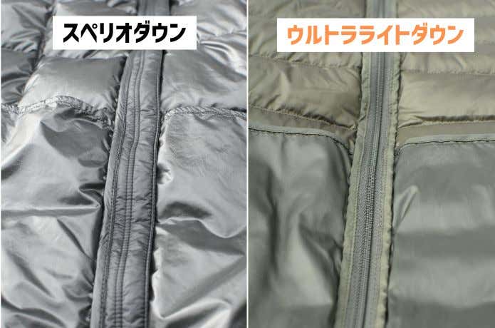 ウルトラライトダウンとスペリオダウンのジッパー裏