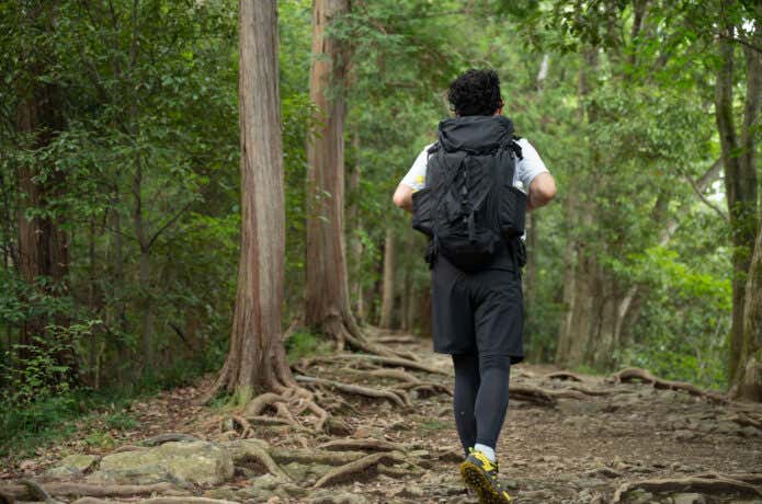 山に向かう男性