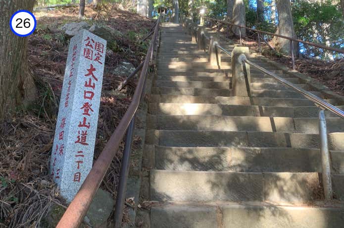 階段沿いにある二丁目標識