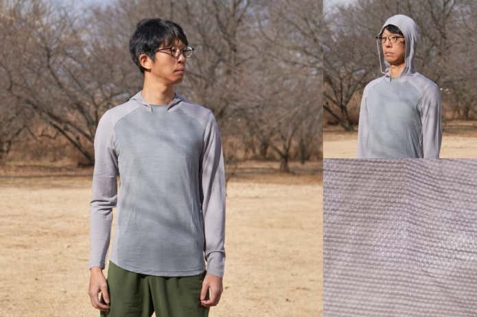 スマートウール　アクティブメッシュフーディー　着用感　フード　生地感