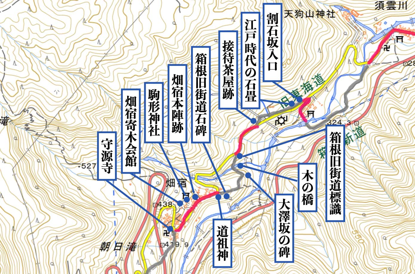 割石坂〜大澤坂〜畑宿MAP