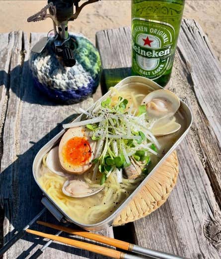メスティンで作ったはまぐり柚子こしょうラーメン