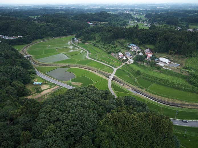 福島県 上空から見た田園風景