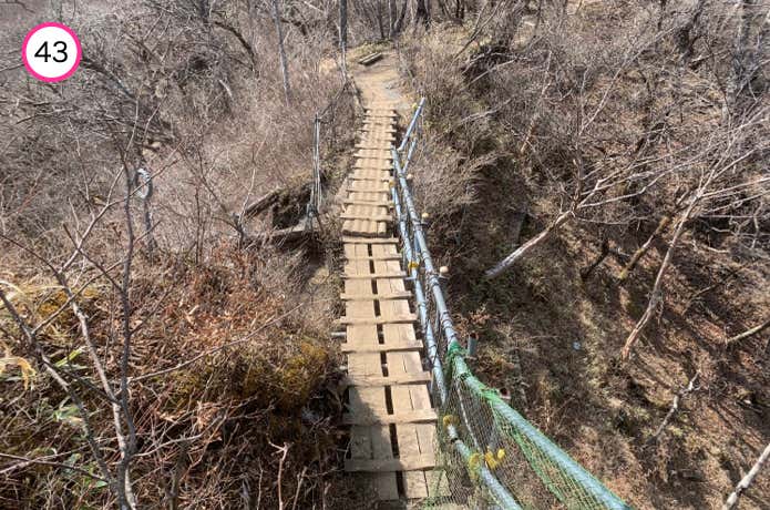 鞍部にかけられた桟道