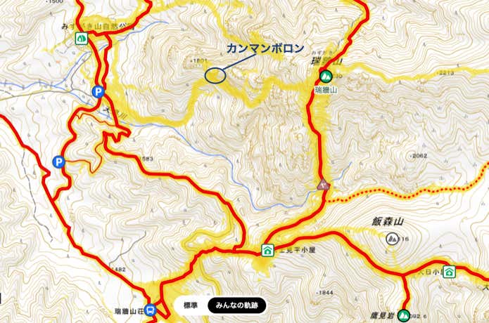 みんなの軌跡で黄色く描かれたカンマンボロン経由のコース