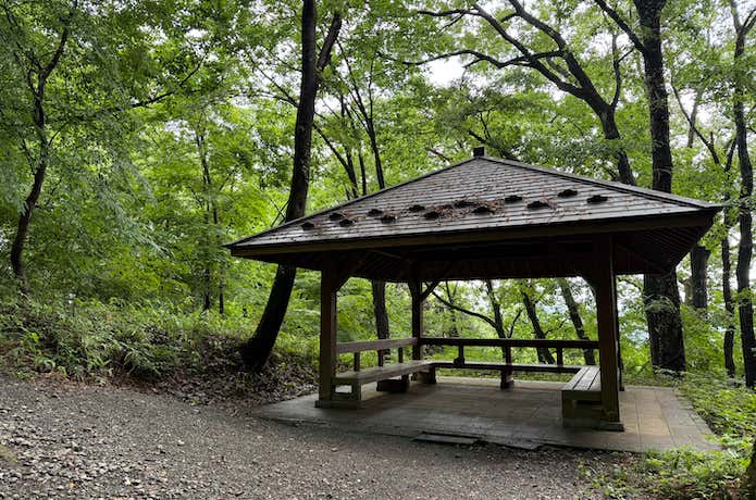 宝登山の登山道にある休憩スペース