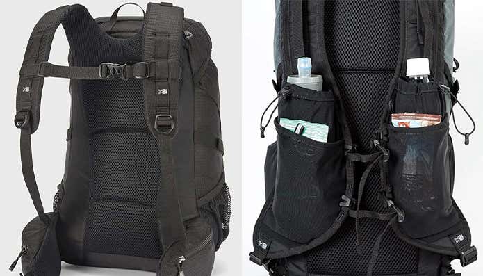 一般的な登山向けバックパックのショルダーハーネスと、ファストハイク向けのベスト型バックパックのショルダーハーネス