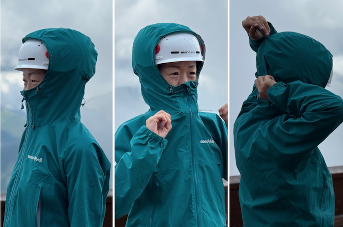 モンベルのストームクルーザーはヘルメットにもしっかりフィットする設計