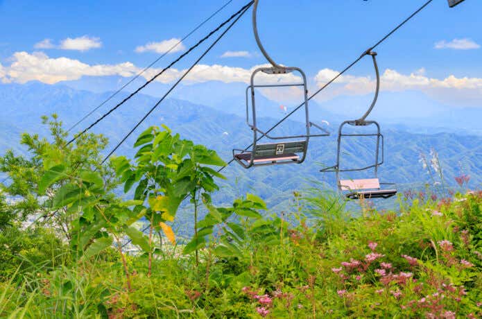 白馬五竜高山植物園の斜面を走る展望リフト