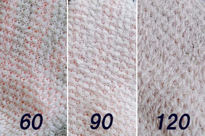 ポーラテックアルファダイレクトの厚み60・90・120（重量）比較
