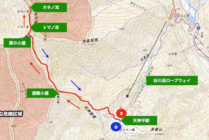谷川岳コース・外略図