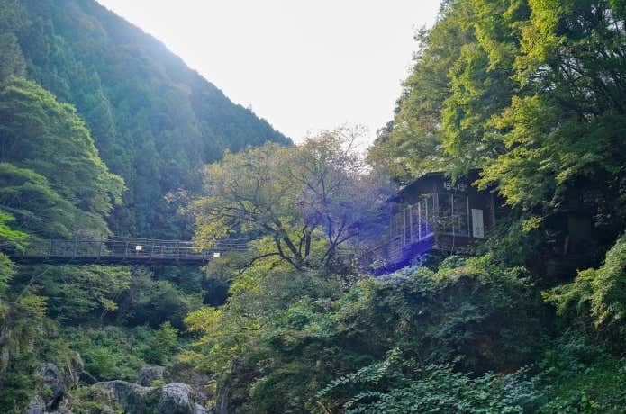 鳩ノ巣小橋のたもとにある絶景カフェ「ギャラリーぽっぽ」