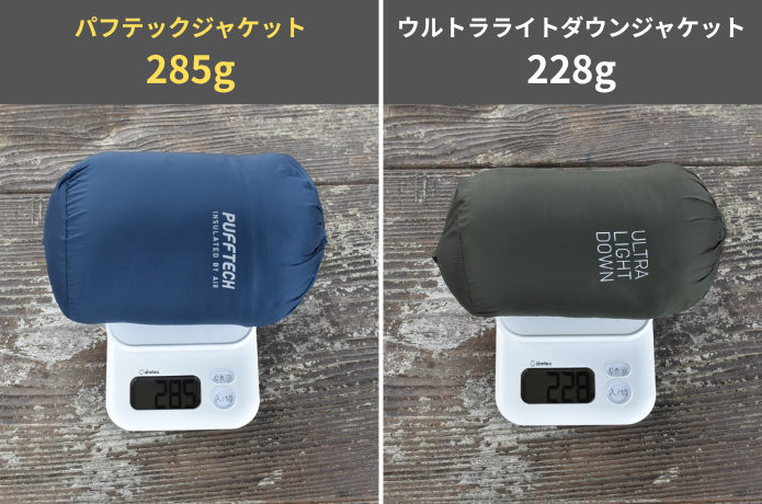 パフテック ウルトラライトダウン重さ比較