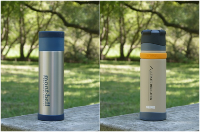 左:モンベル/アルパインサーモボトル、右:サーモス/山専用ボトル(旧モデルのFFX-501)