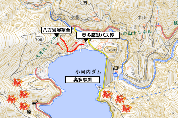 奥多摩湖ハイキングコース概略図